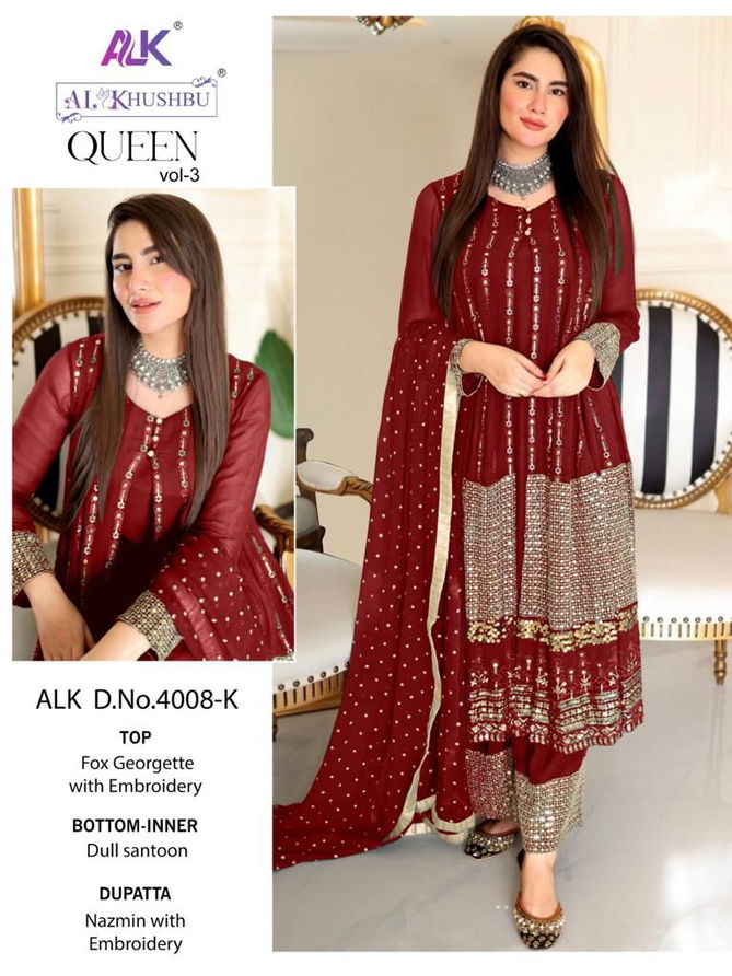 Queen Vol 3 By Alk Embroidery Georgette Pakistani Suits Wholesale Market In Surat With Price